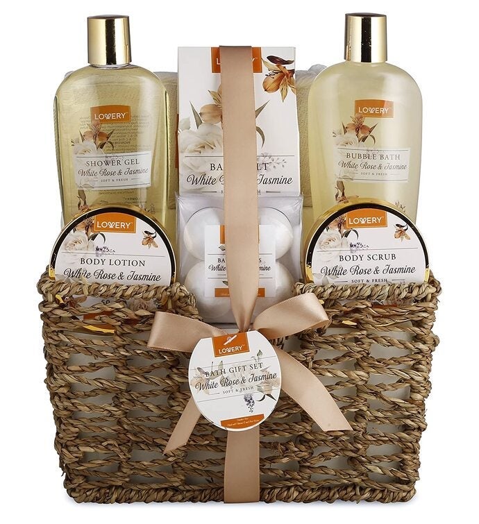 Spa Gift Basket   White Rose & Jasmine   11 Pc Bath & Body Gift