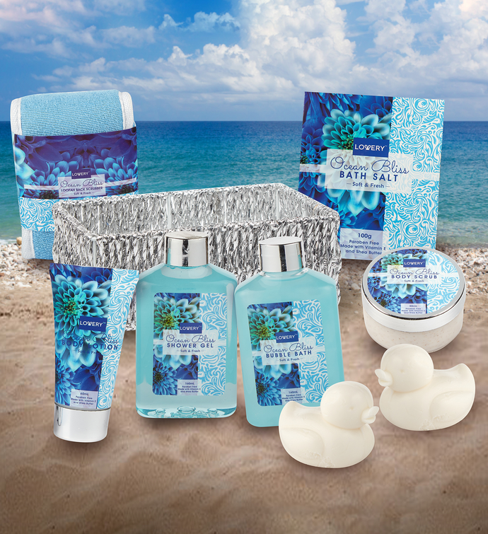 Luxury Home Spa Gift Basket - Ocean Bliss Scent - 9pc Set