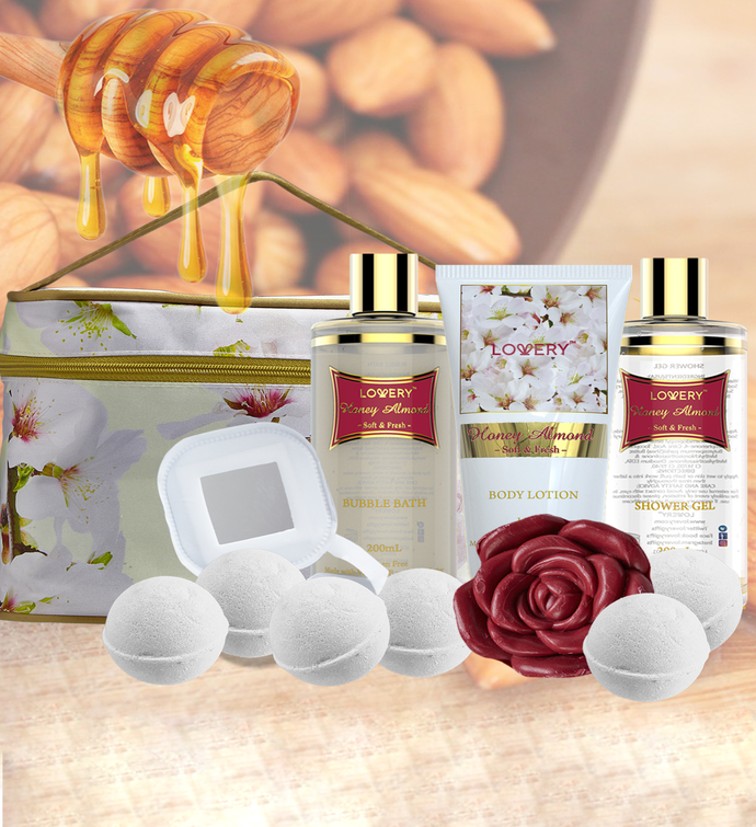 Lovery Bath And Body Gift Basket - Honey Almond - Home Spa Set