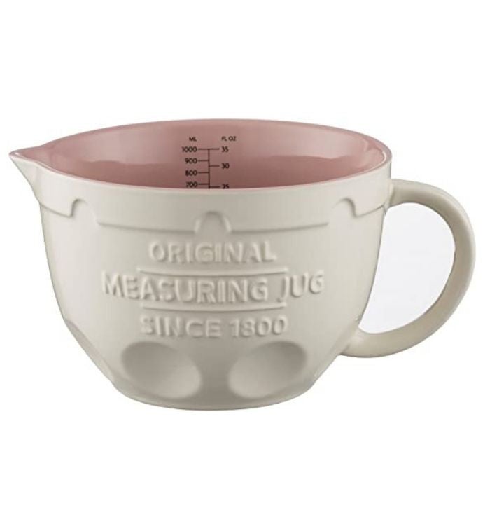 Mason Cash Innovative Kitchen Stoneware Measuring Jug, 1 litre, White/pink