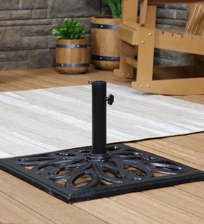 22" Square Patio Umbrella Base Stand Holder Cast Iron Imperial Black Finish