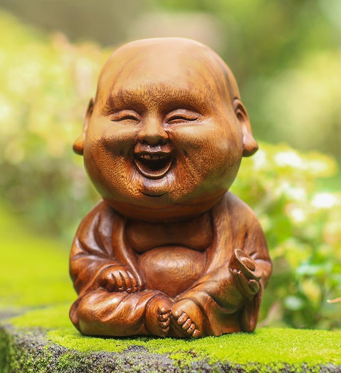 Novica Handmade Smiling Baby Buddha Wood Sculpture