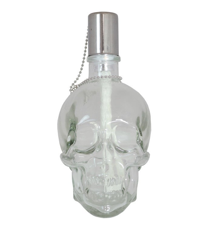 Grinning Skull Glass Tabletop Torches - Clear