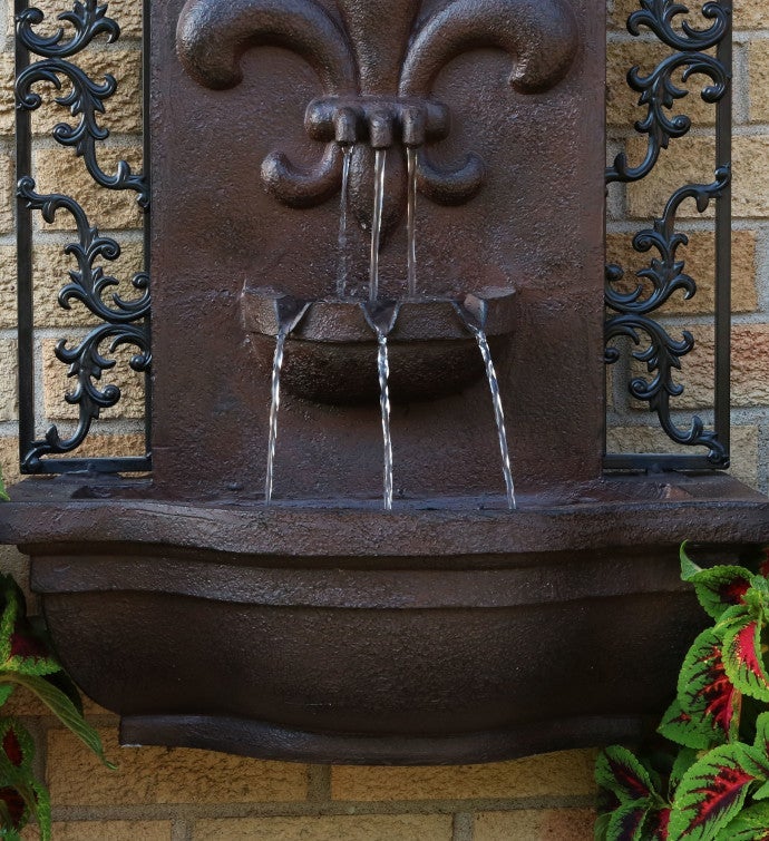 French Lily Outdoor Wall Fountain 33" Iron Finish