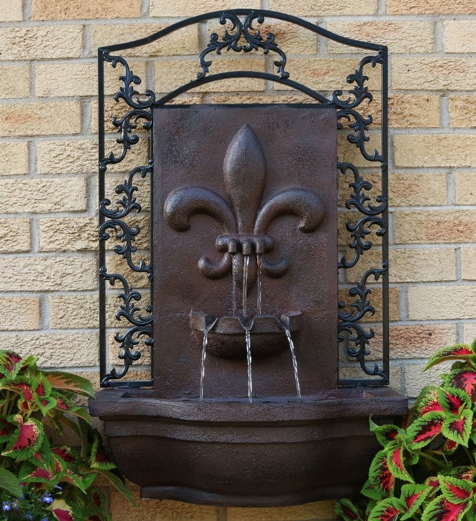 French Lily Outdoor Wall Fountain 33" Iron Finish