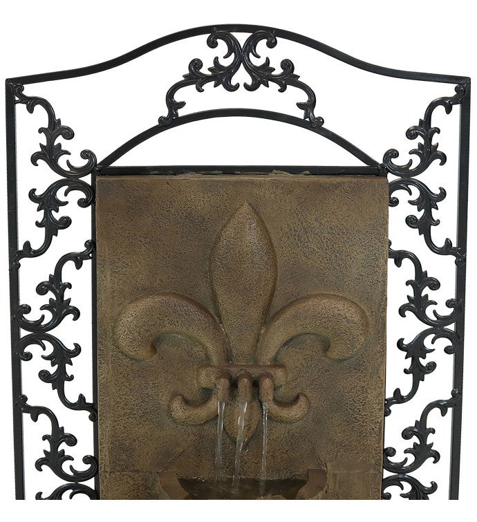 French Lily Solar With Battery Wall Fountain 33" Florentine Stone