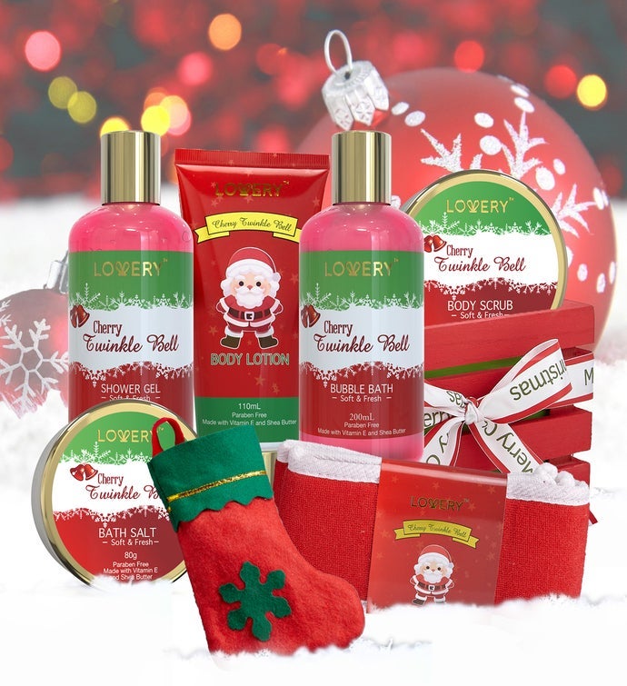 Bath & Body Christmas Gift Basket For Women & Men – Cherry Twinkle Bell Spa