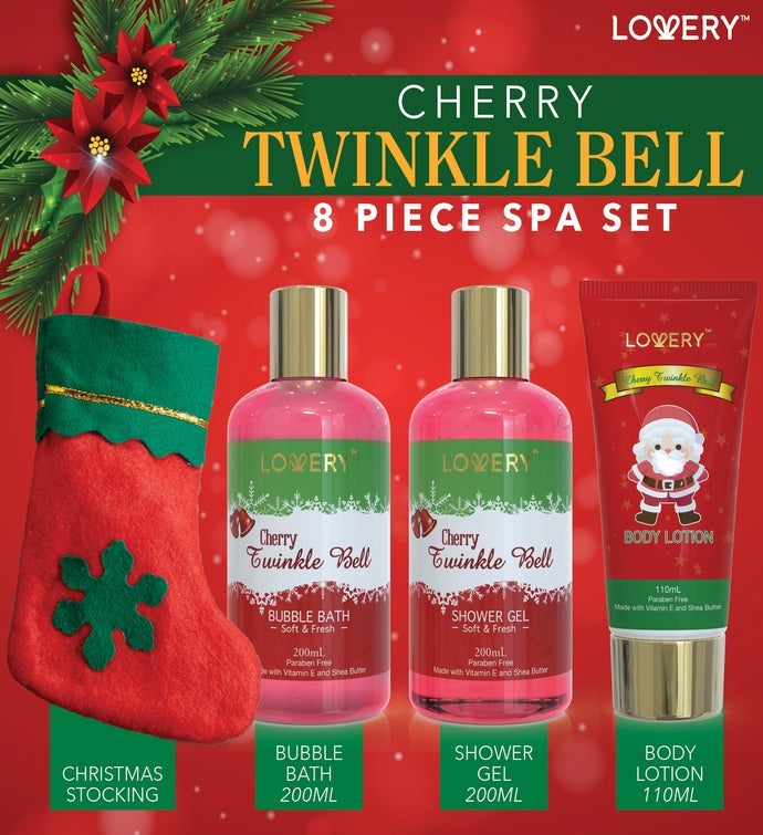 Bath & Body Christmas Gift Basket For Women & Men – Cherry Twinkle Bell Spa