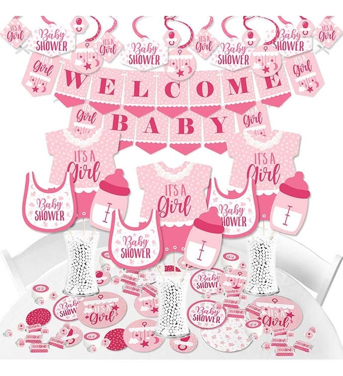 Its A Girl Pink Baby Shower Supplies Banner Decoration Kit  Fundle Bundle