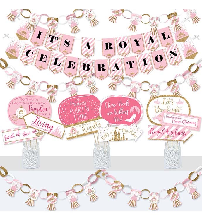 Little Princess Crown   Pink & Gold Party Supplies Kit Doterrific Bundle