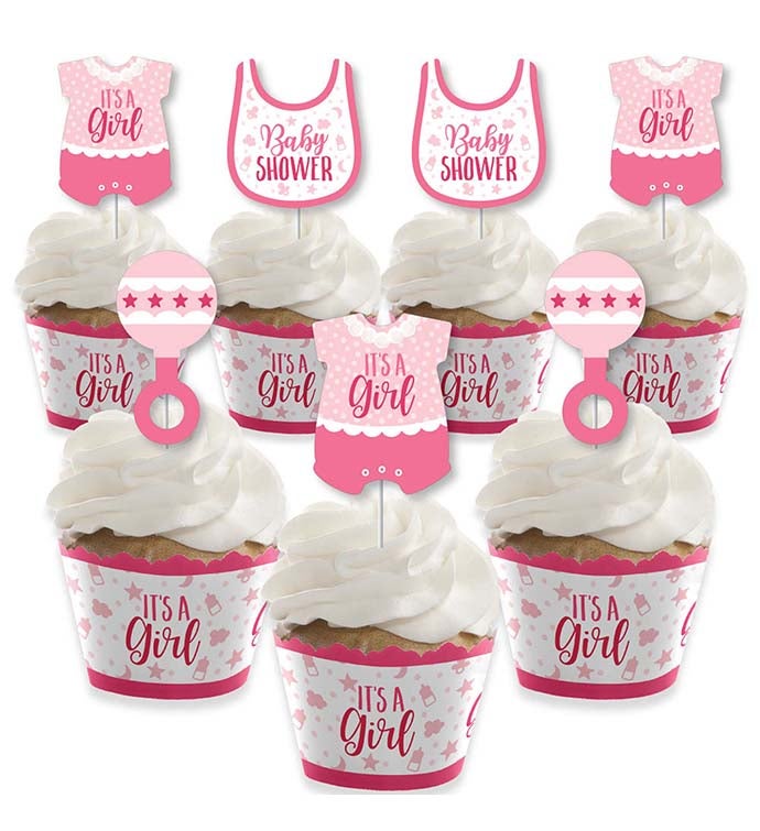 It's A Girl   Cupcake Decor   Cupcake Wrappers & Treat Picks Kit   24 Ct