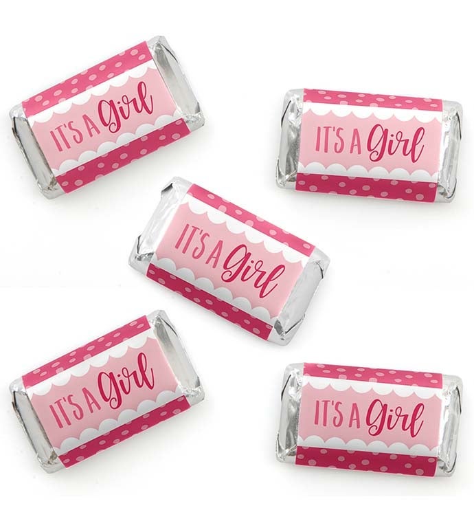 It's A Girl   Mini Candy Bar Wrapper Stickers   Baby Shower Favors   40 Ct