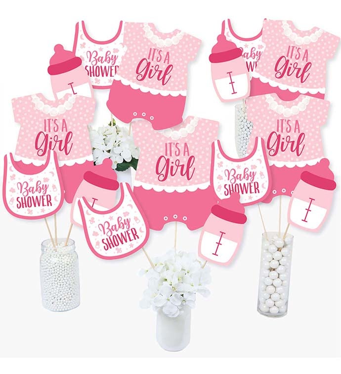 It's A Girl   Pink Baby Shower Centerpiece Sticks Table Toppers   Set Of 15