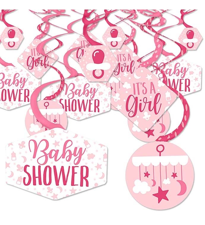 It's A Girl   Pink Baby Shower Hanging Decor Party Decoration Swirls 40 Ct