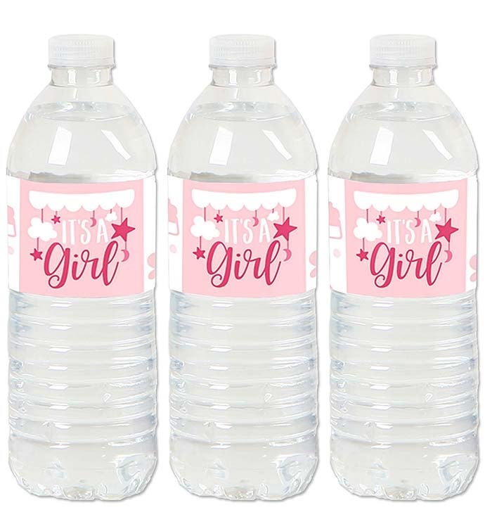 It's A Girl   Pink Baby Shower Water Bottle Sticker Labels   Set Of 20