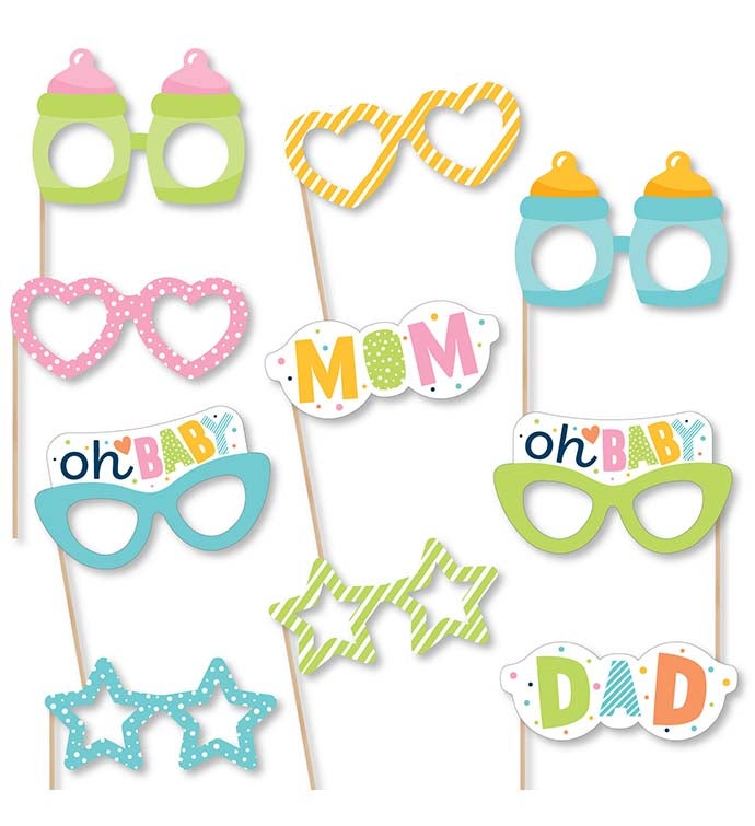 Colorful Baby Shower Glasses   Paper Cardstock Photo Booth Props Kit 10 Ct