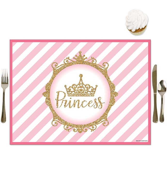 Little Princess Crown   Party Table Decor   Pink & Gold Placemats 16 Ct