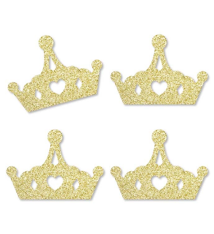 Gold Glitter Princess Crown   No mess Real Glitter Cut outs Confetti 24 Ct