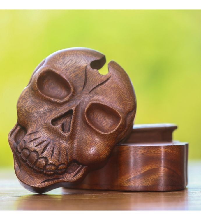 Novica Handmade Skull Keeper Wood Puzzle Box