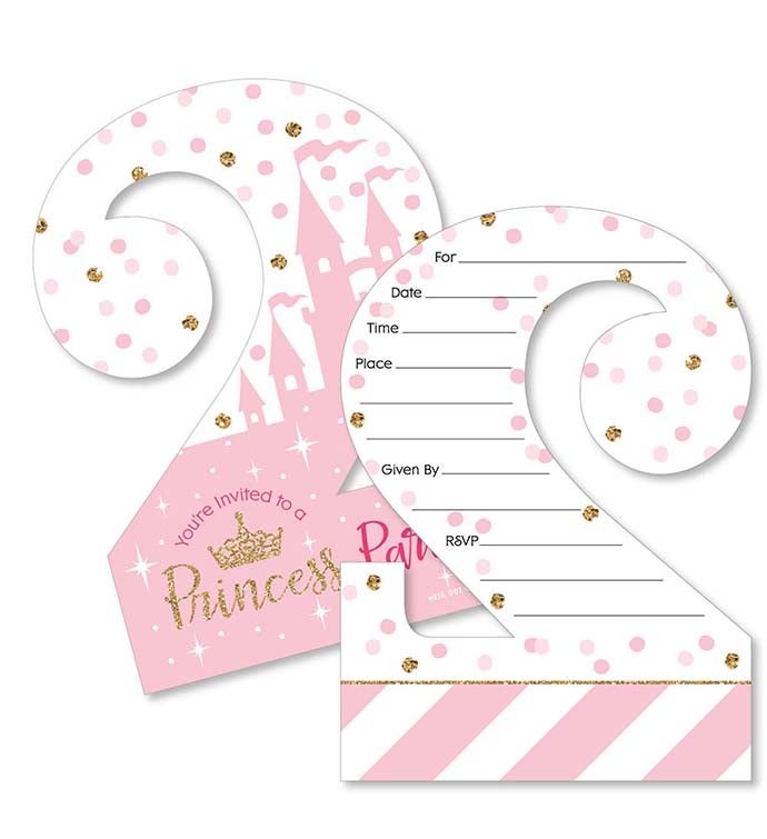 2nd Birthday Little Princess Crown Shaped Fill in Invites & Envelopes 12 Ct