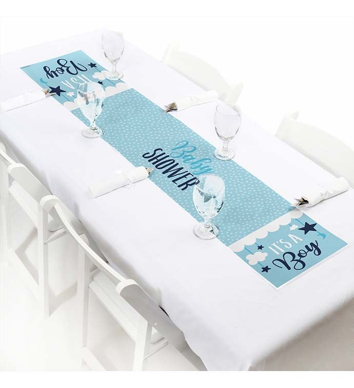 It's A Boy   Petite Blue Baby Shower Paper Table Runner   12 X 60 Inches