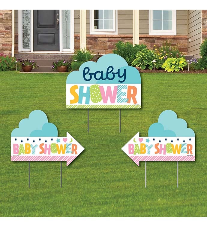 Colorful Baby Shower   Gender Neutral   Double Sided Outdoor Lawn Sign 3 Ct