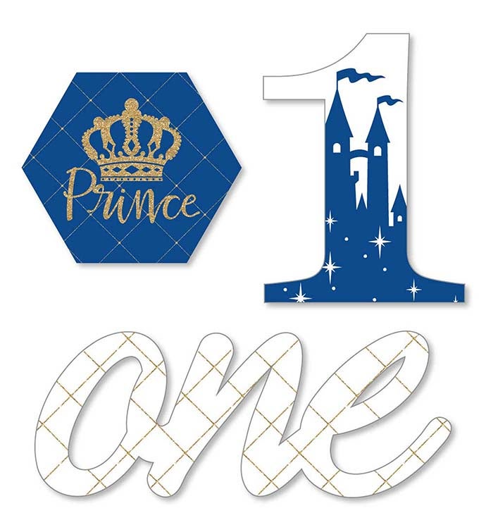 1st Birthday Royal Prince Charming Diy Shaped Birthday Party Cut outs 24 Ct