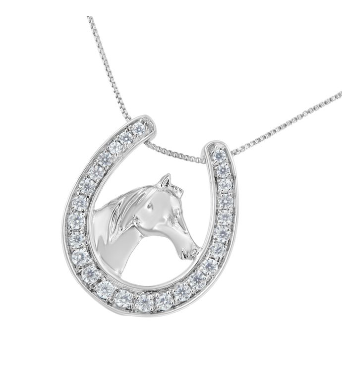 .925 Sterling Silver 1/4 Cttw Diamond U Shape Pendant Necklace
