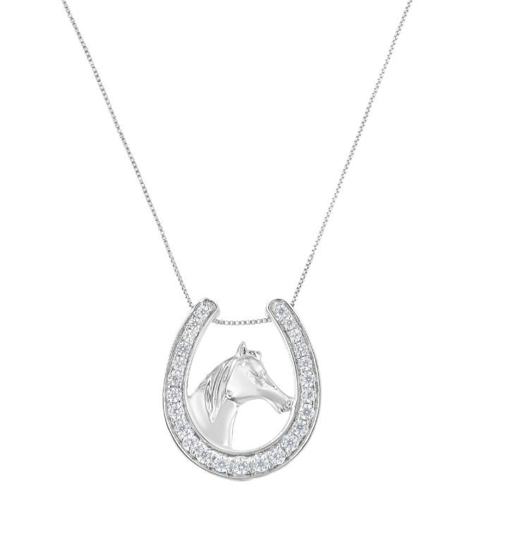.925 Sterling Silver 1/4 Cttw Diamond U Shape Pendant Necklace