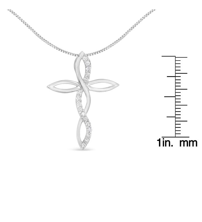 .925 Sterling Silver 1/4 Cttw Diamond Cross Pendant Necklace
