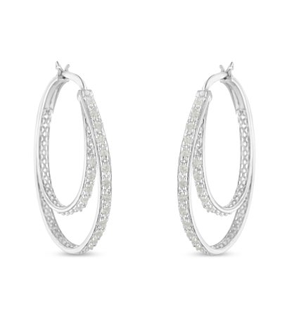 .925 Sterling Silver 1/2 Cttw Miracle-set Diamond Double Hoop Earrings