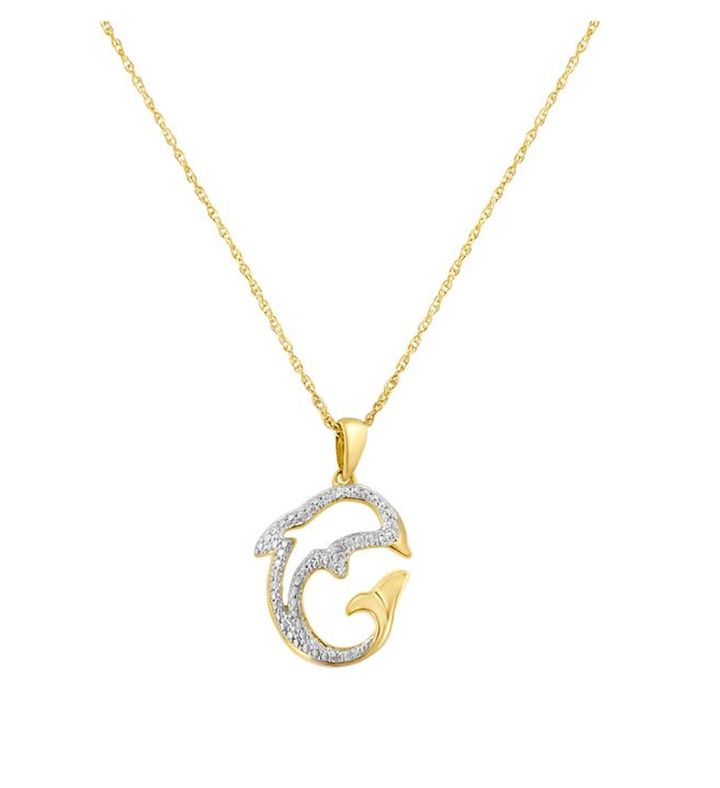 .925 Sterling Silver 1/25 Cttw Diamond Dolphin Pendant Necklace