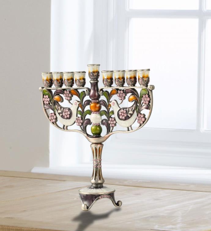 Matashi Hand Painted Enamel Menorah Candelabra