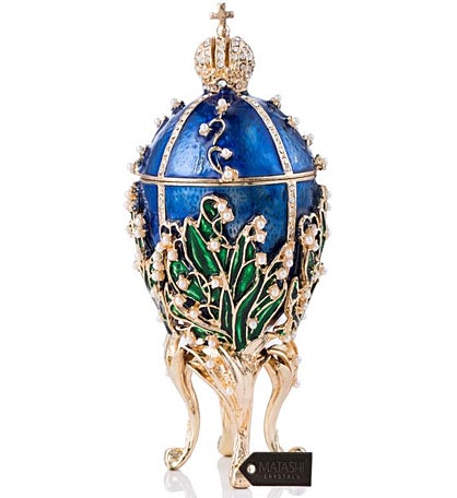 Matashi Handpainted Hinged Top Blue Fabergé Easter Egg Ornament/trinket Box