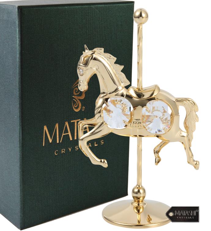 Matashi 24k Gold Plated Crystal Studded Carousel Horse Ornament