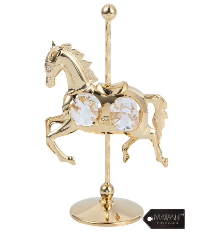 Matashi 24k Gold Plated Crystal Studded Carousel Horse Ornament