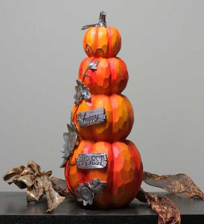 18.25” Stacked Pumpkins 'happy Harvest' Fall Outdoor Decoration