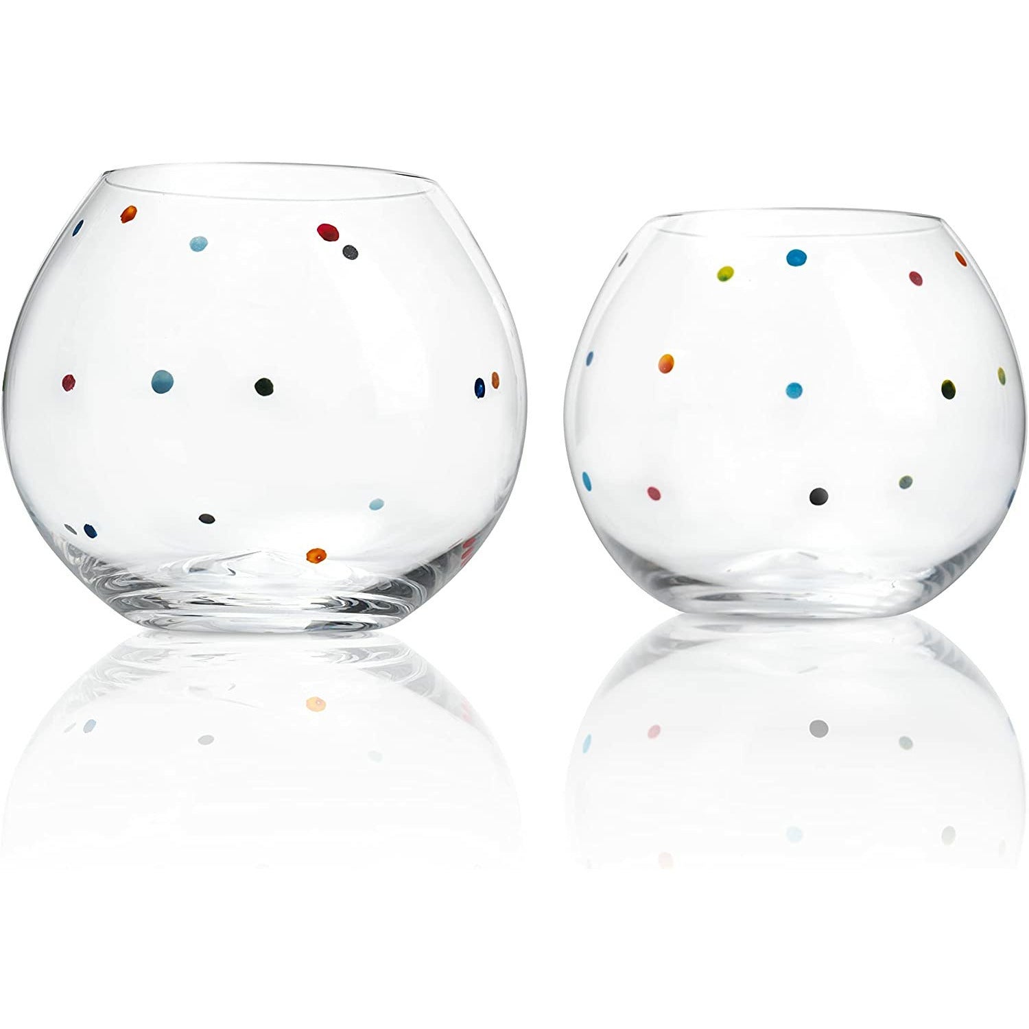 Set of 2 Assorted Frosted Wine Glasses with Aqua and Orange Polka Dots