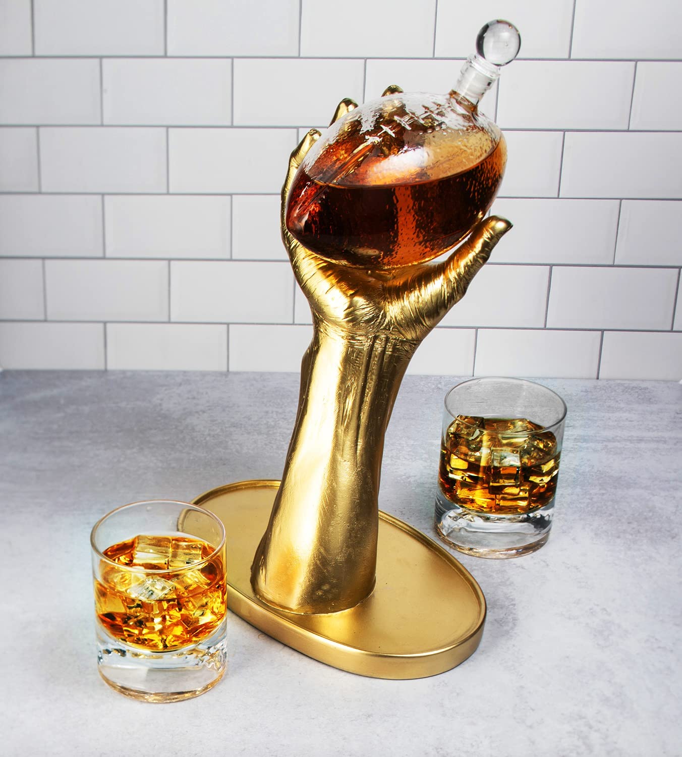 Football Decanter With 2 Football Whiskey & Wine Glasses