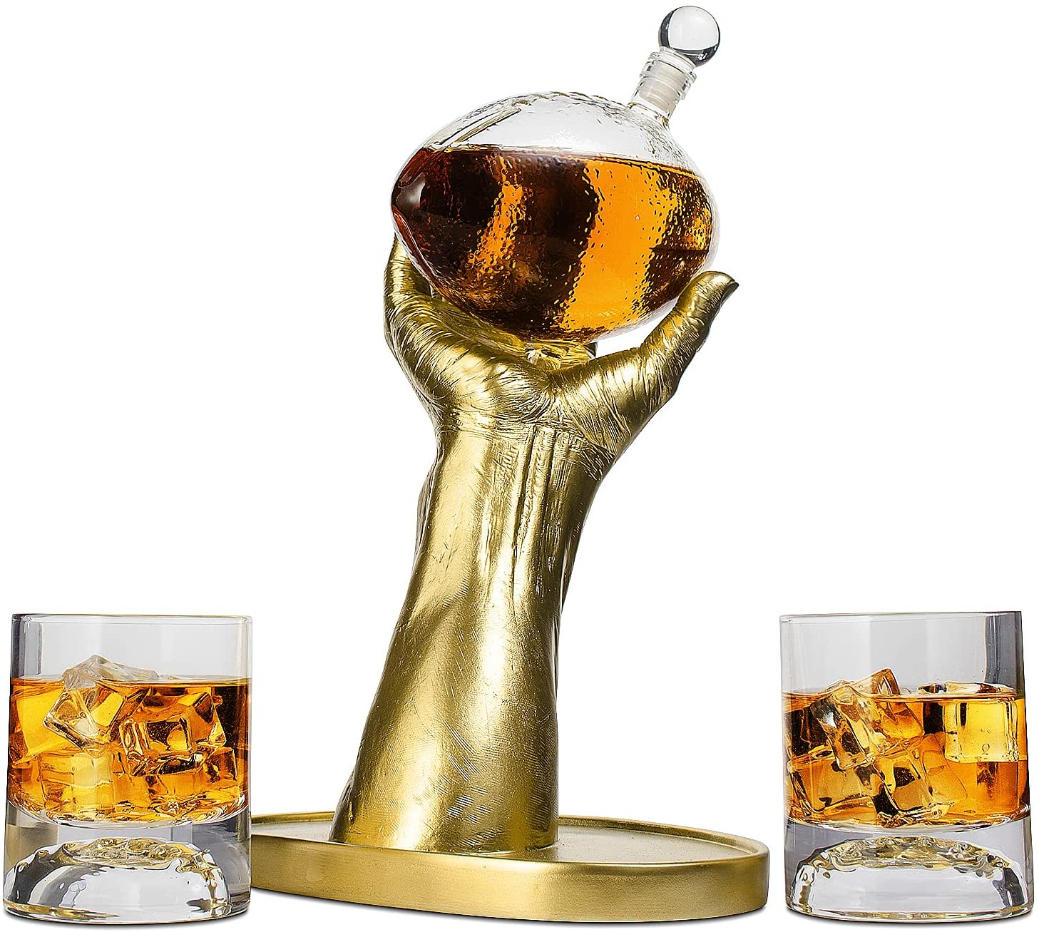 Football Decanter With 2 Football Whiskey & Wine Glasses