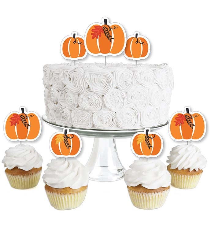 Fall Pumpkin   Dessert Cupcake Toppers   Clear Treat Picks   24 Ct