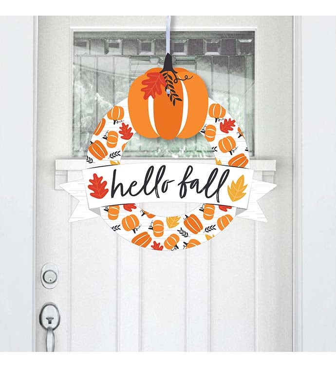 Fall Pumpkin   Outdoor Halloween Or Thanksgiving Decor   Front Door Wreath