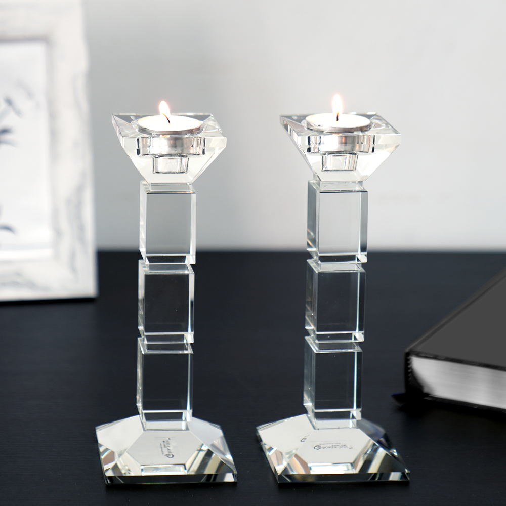Crystal Candlesticks With Square Design Set Of Two