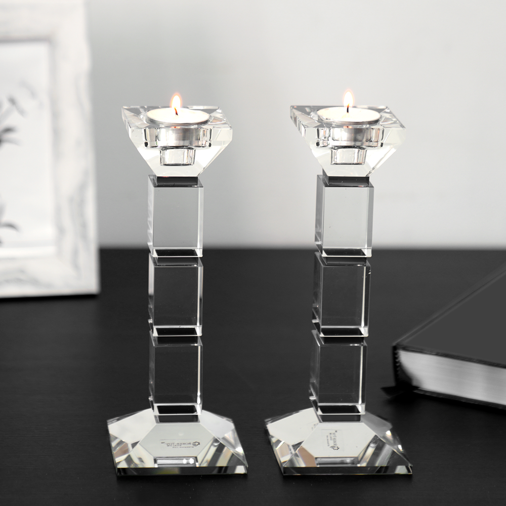 Crystal Candlesticks With Black Square Design Set Of Two