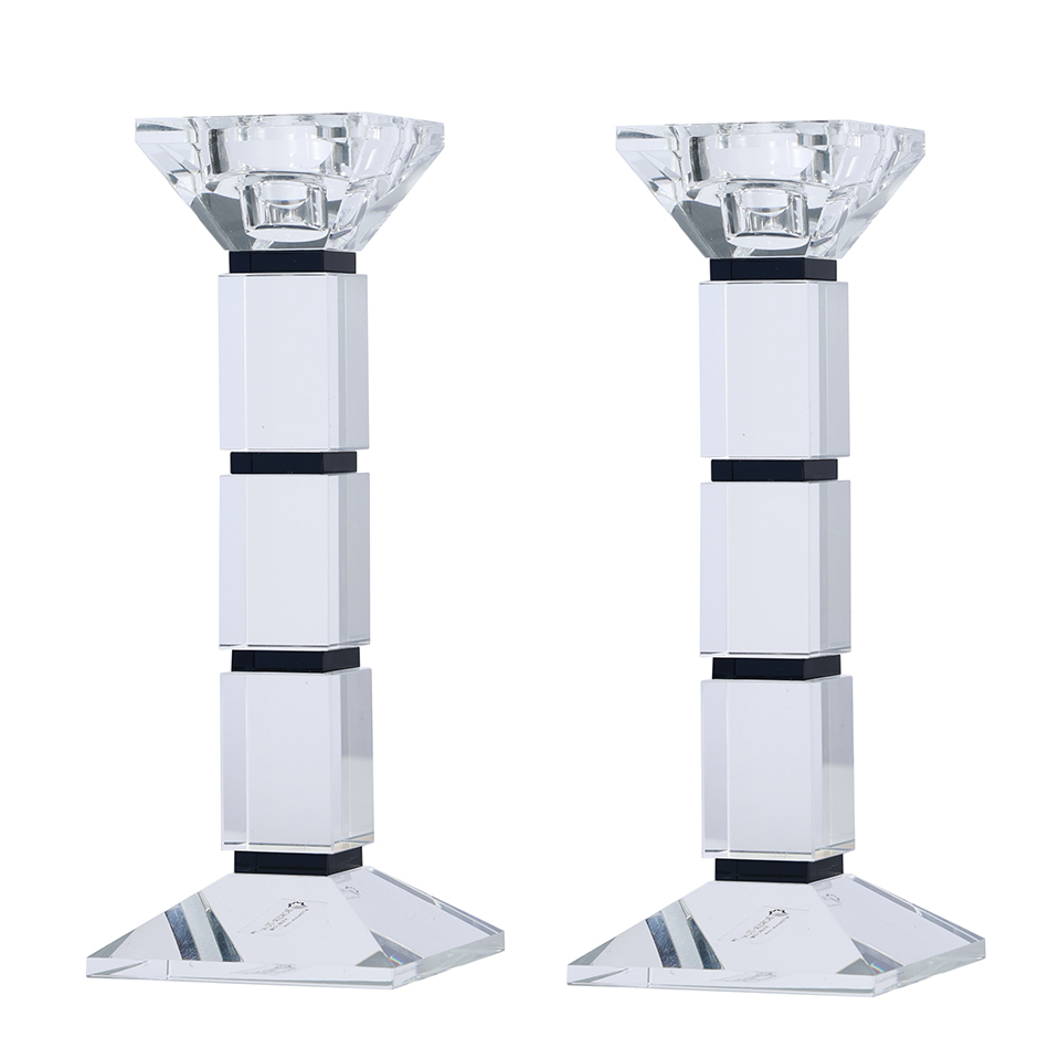 Crystal Candlesticks With Black Square Design Set Of Two