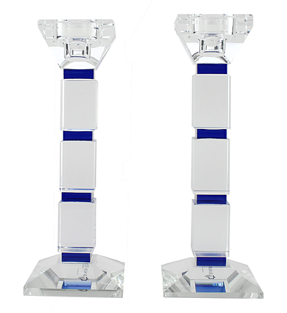 Crystal Candlesticks With Blue Square Design Set Of Two