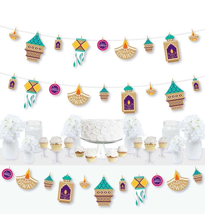 Happy Diwali   Festival Of Lights Diy Decor Clothespin Garland Banner 44 Pc