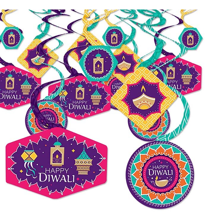 Happy Diwali   Festival Of Lights Hanging Decor   Party Decor Swirls  40 Ct