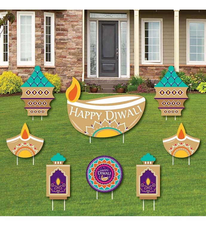 Happy Diwali   Outdoor Lawn Decor   Festival Of Lights Yard Signs Set Of 8