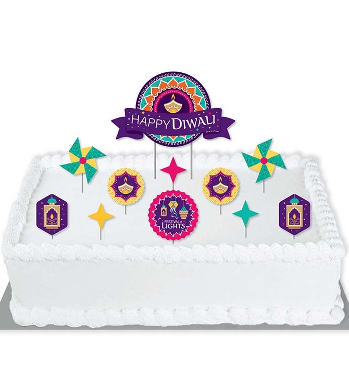 Happy Diwali   Festival Of Lights Decorating Kit   Cake Topper Set   11 Pc
